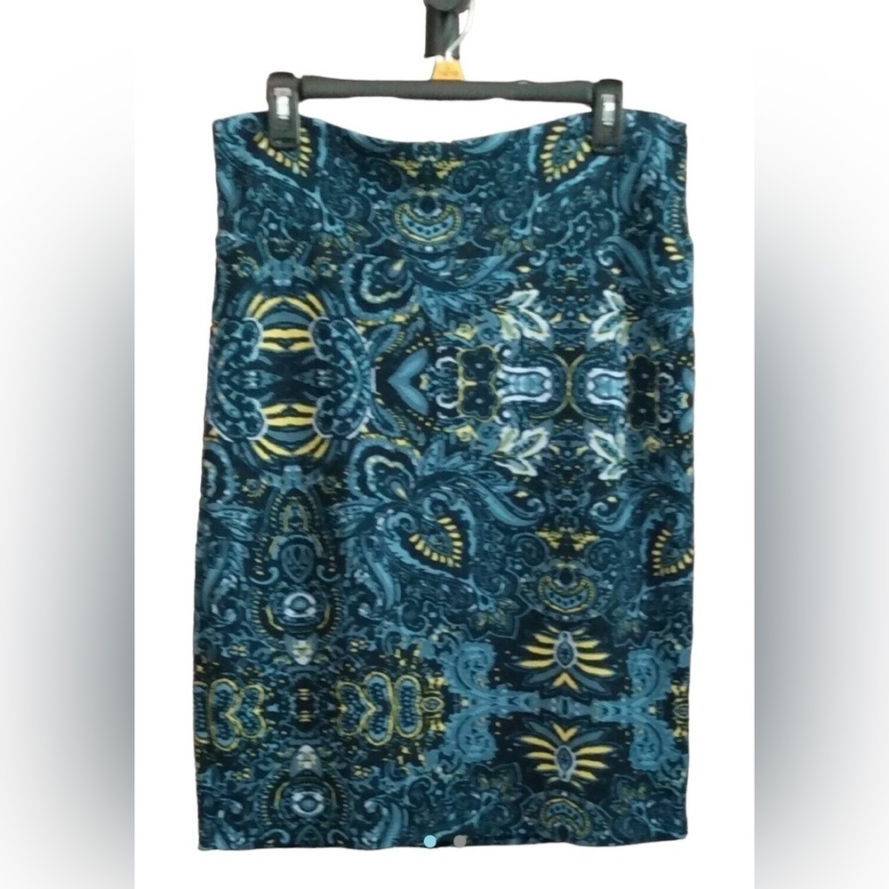 LULAROE Women’s XL Cassie Pencil Skirt Navy Yellow